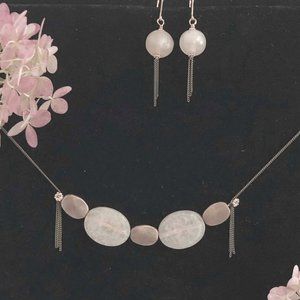 Handcrafted Copper & Champagne Beads Necklace Set